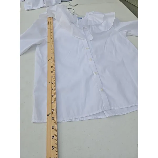 Hill House Home White Ruffle Collar Blouse XS Cotton Button Front Top - Image 8