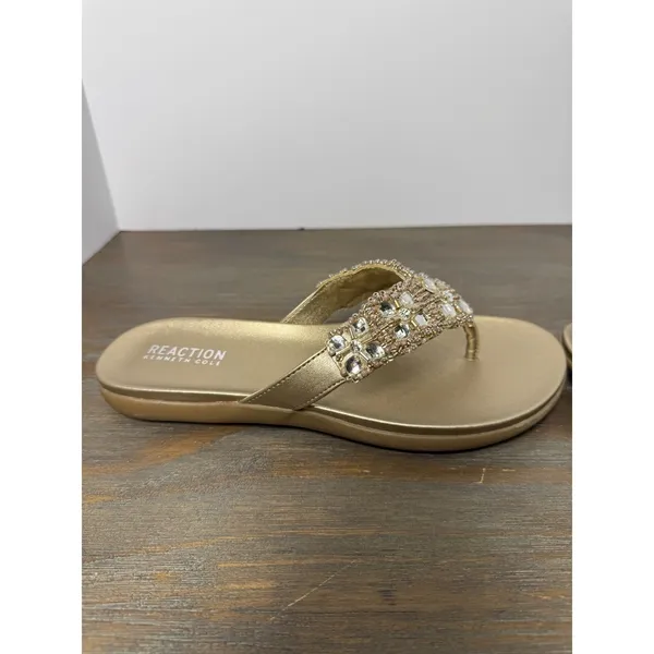 Kenneth Cole Reaction Glam-athon Beaded‎ Thong Sandals Gold Size 6.5 New - Image 3
