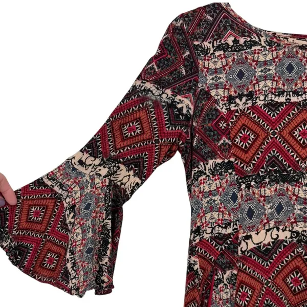 Anthropologie‎ Holding Horses Boho Print Bell Sleeve Mini Dress Size XS Western - Image 10