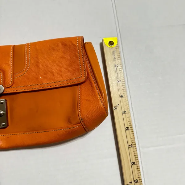 Y2K Antonio‎ Melani Orange Leather Wristlet Clutch Bag Push Lock Silver Hardware - Image 2