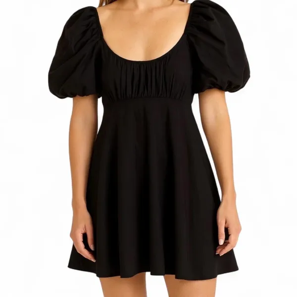 Abercrombie & Fitch black ruched puff sleeve mini dress - Image 5
