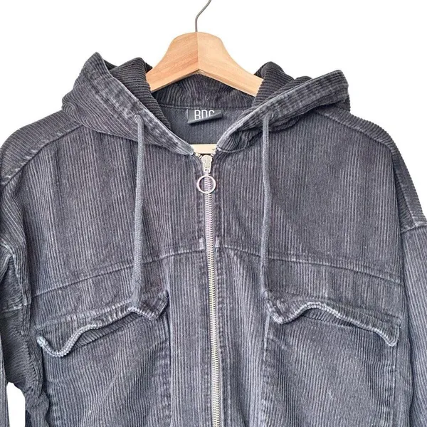 BDG Urban Outfitters S Cropped Corduroy Jacket Women's Black Hooded 90s Y2K - Image 5
