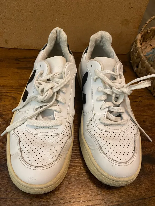 Veja V-10 Leather Sneakers White/Blue, Men's Size 8 - Image 2