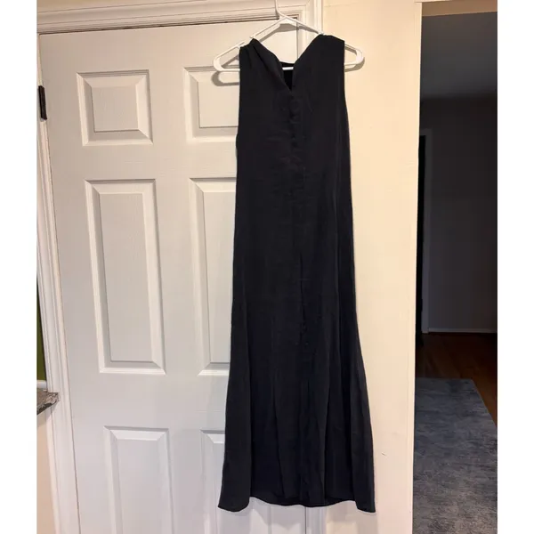 Abercrombie & Fitch High-Neck Column Midi Shift Dress Navy Blue Modal Blend Sz S - Image 4