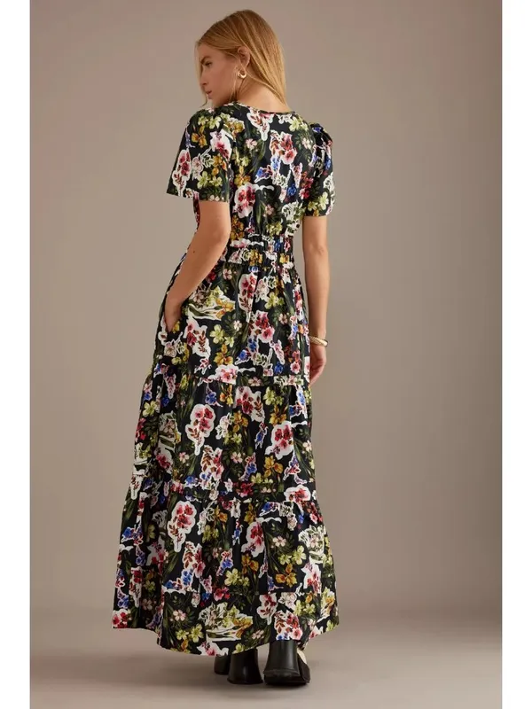 NWT Anthropologie Somerset Maxi in Black Bright Floral Cotton Dress XL - Image 6