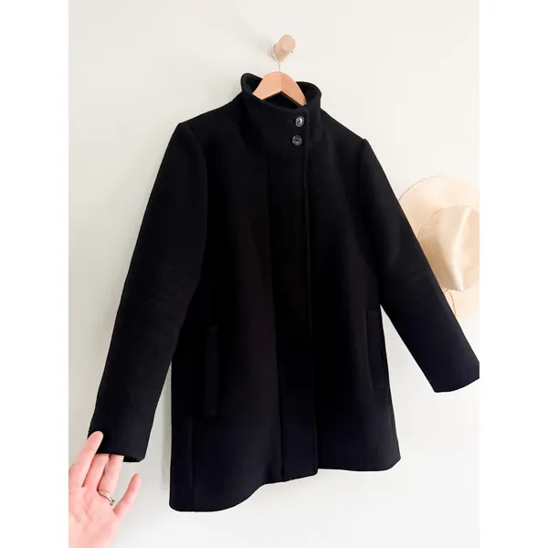J.Crew Factory | City Coat with Button Neck Black Wool Blend | Sz 10P - Image 3
