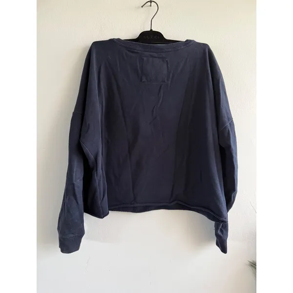Abercrombie & Fitch Navy Blue Cropped Graphic Logo Sweatshirt Womens Small - Image 4