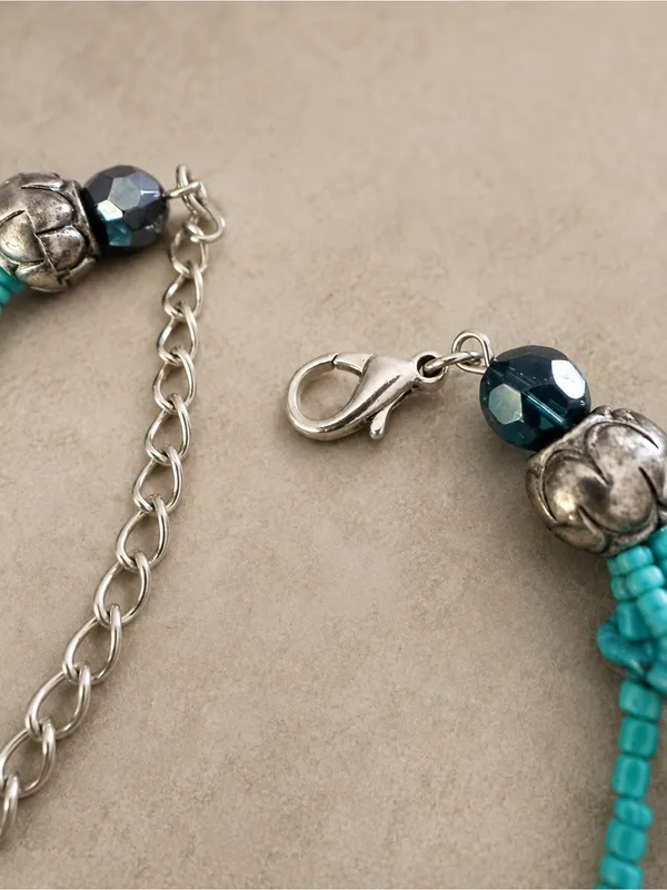 Statement Faux Turquoise Multi Strand Necklace With Silver Accents - Image 3
