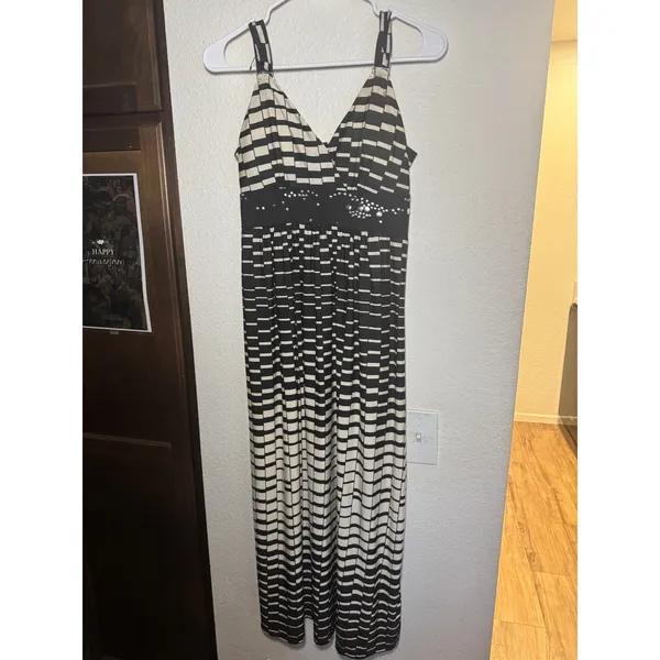 Studio‎ West Apparel Black Cream Geometric Rhinestone Empire Waist Maxi Dress M - Image 2