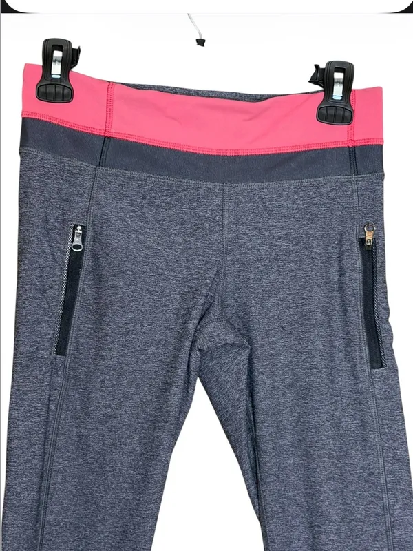 lululemon athletica Heathered Gray Leggings with Pink Waistband - Image 2