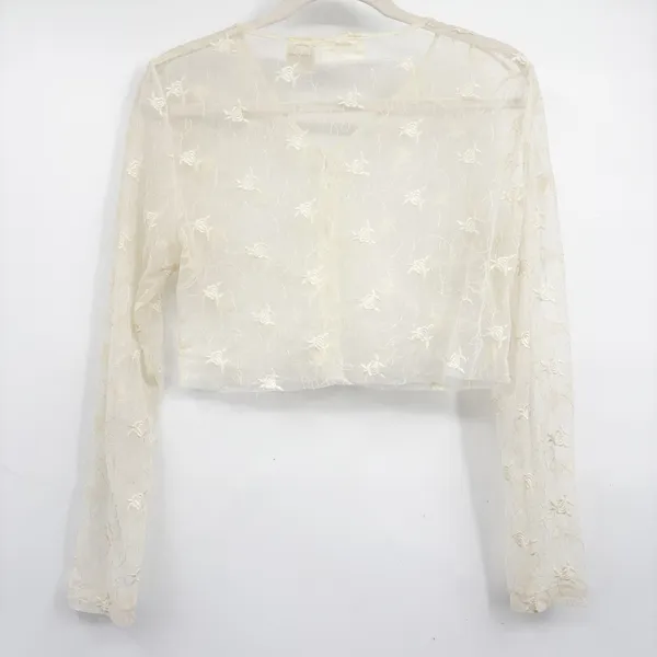 Christie & Jill Womens Cream Floral Lace Sheer Vintage 90s Fairycpre Crop Top M - Image 4