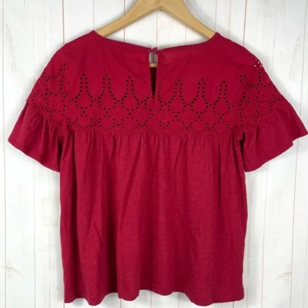 J. Crew Red Eyelet Top Size M - Image 4