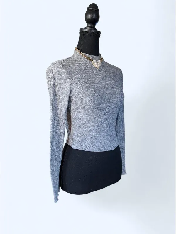 Vintage Y2K Ambiance Ribbed Mock Neck Crop Top Coastal Old Money Size Small 🤍 - Image 2