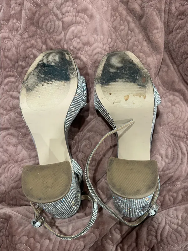 Steve Madden Silver Rhinestone Platform Block Heels - Image 4