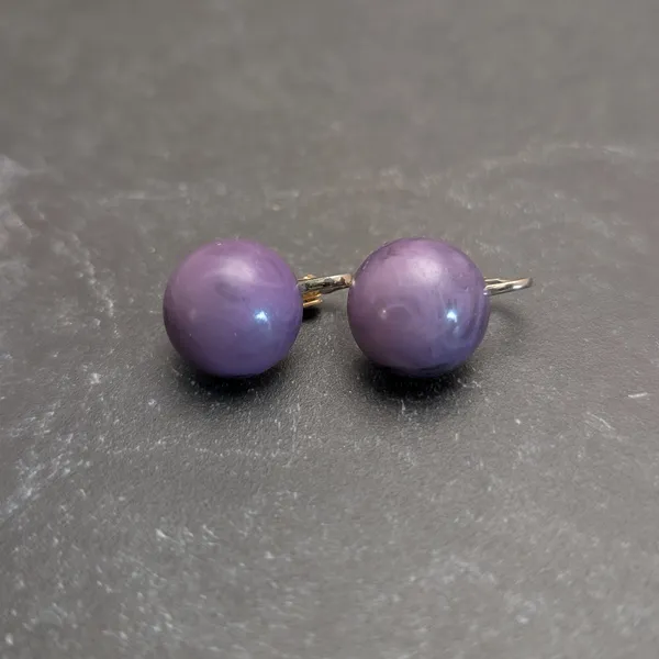 Vintage Clip On Earrings 5/8" Domed Circle Muted Marbled Purple Retro - Image 2