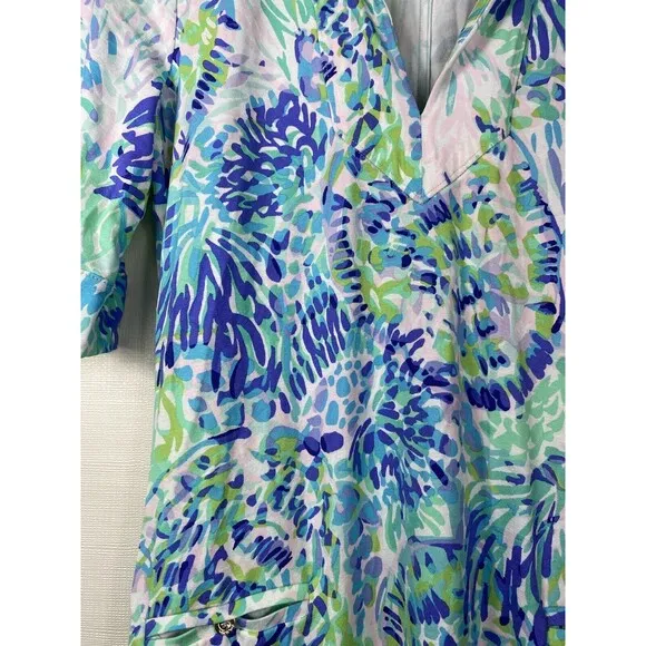 Lilly Pulitzer Women UPF 50 Shift Dress Sz XS Floral Blue‎ Green Pink Resort - Image 7