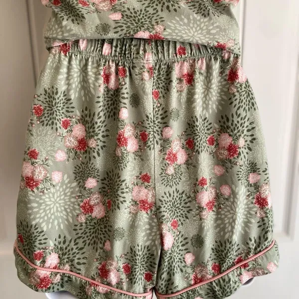 Balletcore Floral Green & Pink Satin Bow Pajama Set by Cynthia Rowley Sz Medium - Image 8