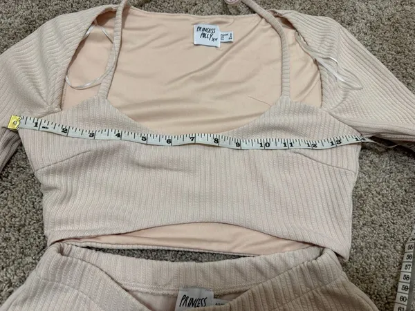 Princess Polly Cream Ribbed High-Waist Leggings & Crop Top Set Size 2 - Image 4