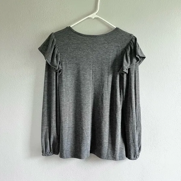 [Ann Taylor Factory] NWT Heather Gray Flutter Sleeve Long Sleeve Shirt - Image 2