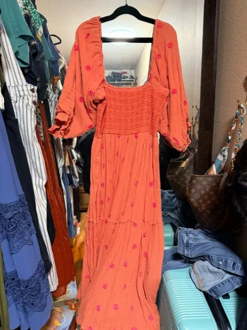 Free People Dahlia Embroidered Maxi Dress in Melon - Image 3