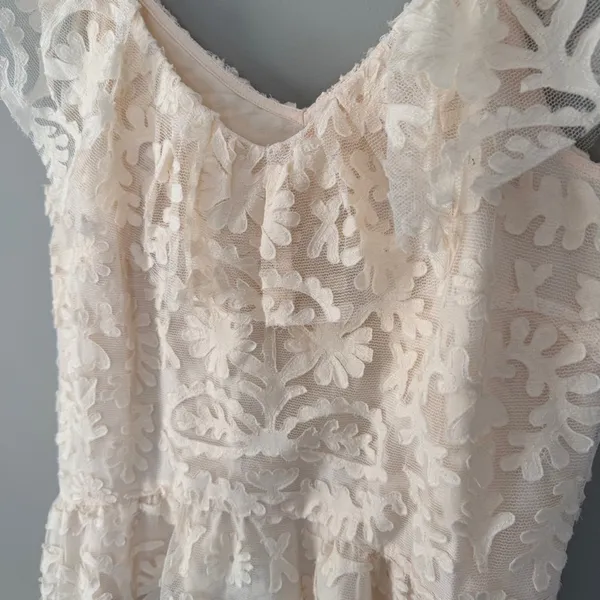 Anthropologie Textured Off The Shoulder Lace Blouse Cream Large - Image 6