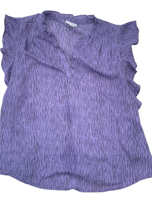 Liz Claiborne Lavender Purple Black Dash-Dot Ruffle Blouse - Size Large - Image 4