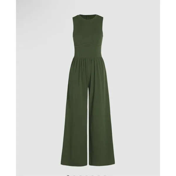 Cider‎ Solid Green Sleeveless Wide Leg Jumpsuit - Image 9