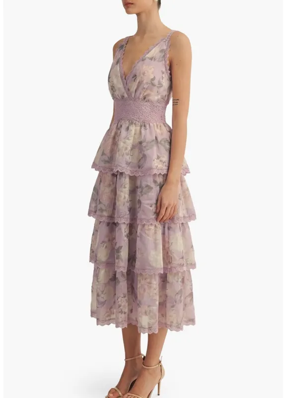 AROSE STUDIO Sylvie Midi Ruffle Tiered Dress - Image 3