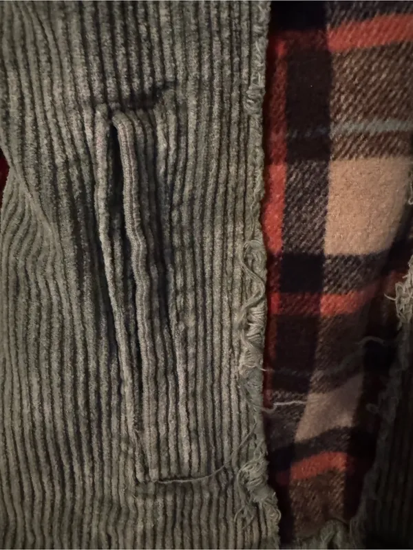 Easel Plaid Panel Contrast Corduroy Trucker Jacket Sage Green Medium - Image 5