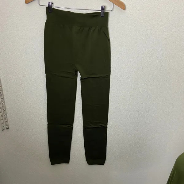 F&F Soft Fleece Winter Warm High Band Dark Olive Tapered Ankle Length Leggings - Image 7