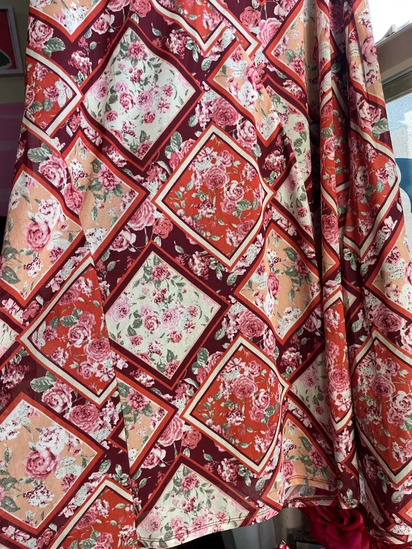 Y2K boho Luna Floral pink and red Patchwork midi skirt - Image 10