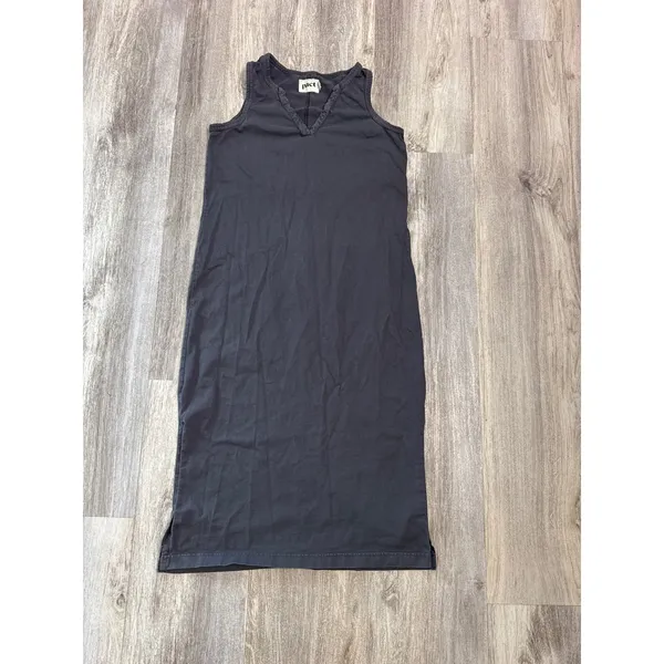 Pact Organic Cotton Sleeveless Notched V-Neck Midi Shift Dress Gray Small - Image 2