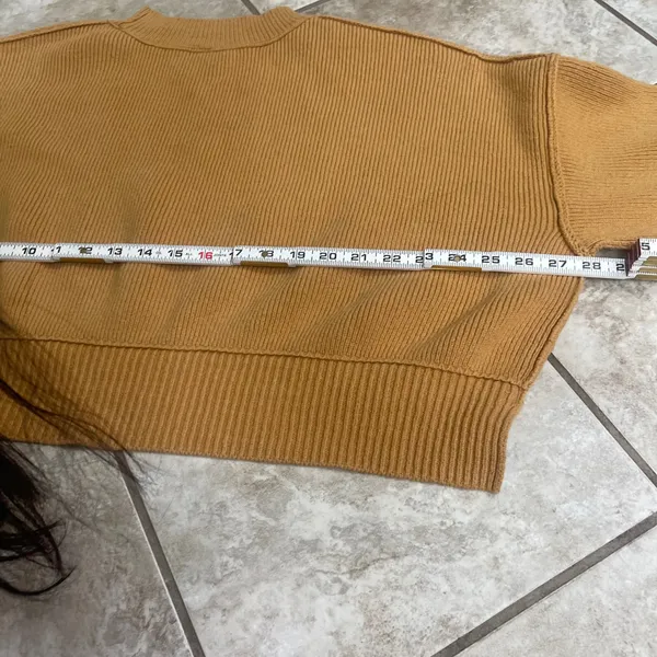 Free People Mustard Yellow Ribbed Cropped Boxy Knit Sweater Womens Small - Image 9