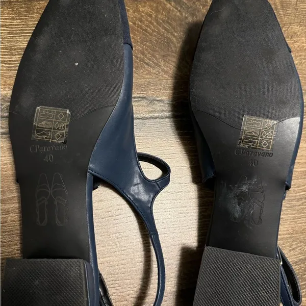 C.Paravano Navy Leather Square Toe Slingback Flats Blue Size 9 - Image 8