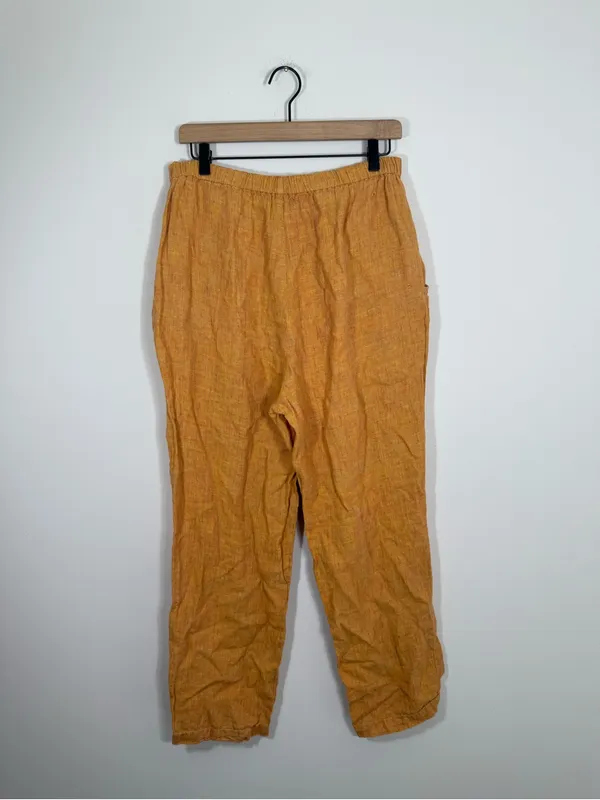 Flax Floods Linen Pants With Elastic Waist Saffron Yellow Orange Small - Image 5