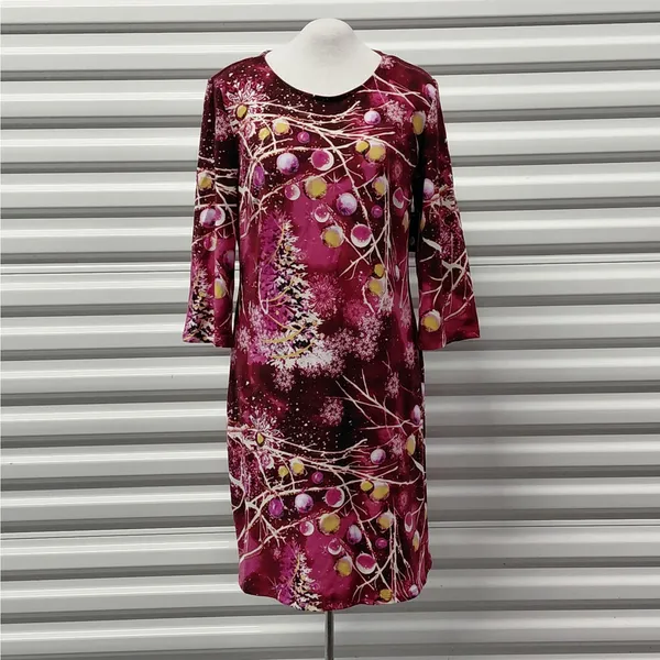 Tacera Dress Size Medium Burgundy Artsy Festive Winter Holiday Party Christmas - Image 2