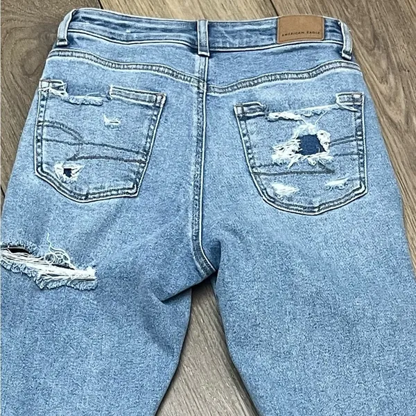 American Eagle Strigid Ripped Mom Jean Straight Leg Distressed High Rise Festival Womens 00R - Image 11