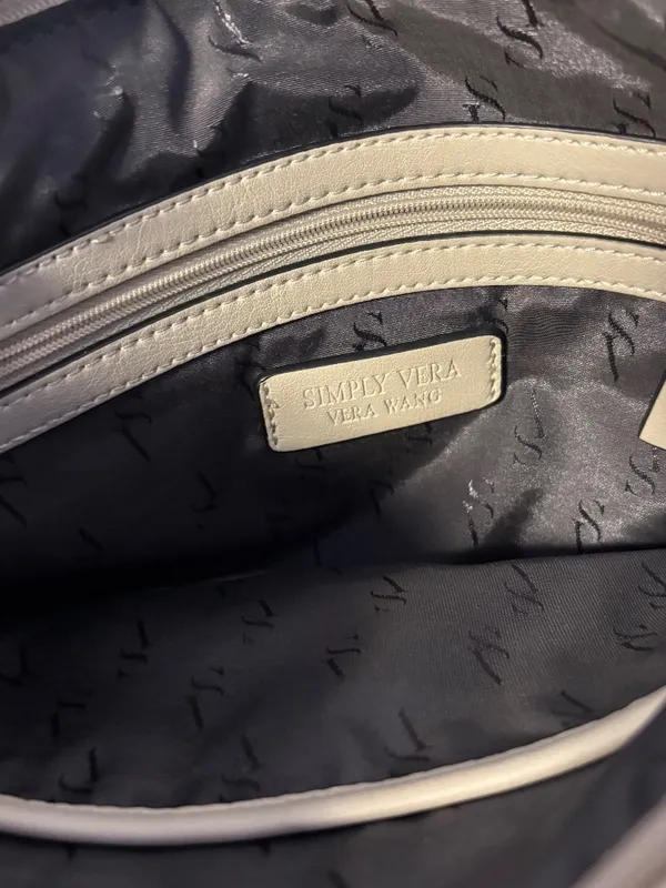 Vera Wang Simply Vera Faux Leather Crossbody Bag Purse Grey Floral Abstract Watercolor - Image 5
