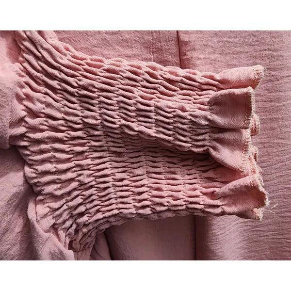 Long Sleeve Smocked Cuff Blouse Top Pink Textured Casual XL‎ - Image 2