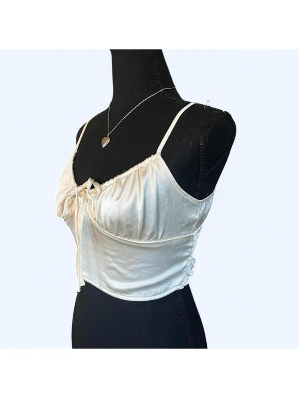 Coastal mermaidcore satin tie front crop top Y2K Forever 21 size small 🤍 - Image 5