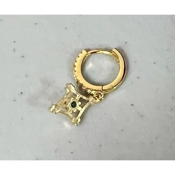 Gold Green Emerald Diamond Gemstone Dangly Cartilage Ear Body Earring Hoop Jewelry 💚✨ - Image 4