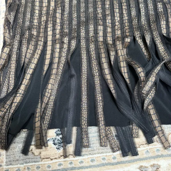 Vintage yon designs snake skin sheer fringed skirt black made in USA large - Image 6