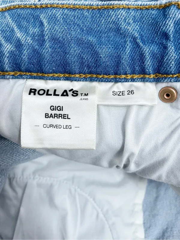 Rolla’s Gigi Barrel Jeans Size 26 High Rise Curved Leg Light Wash Denim - Image 11