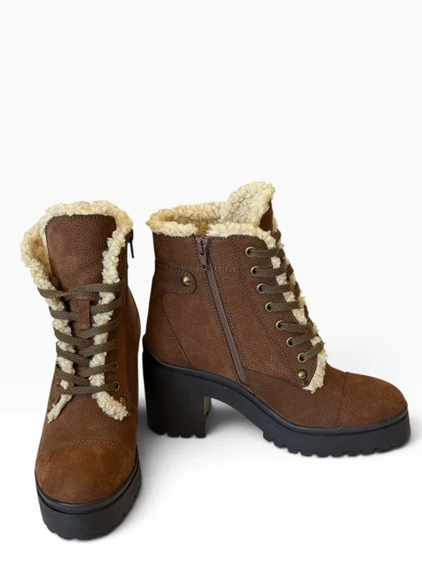 JEFFREY CAMPBELL Scaveng Sh Leather Boot Faux Shearling Lining Brown 8.5 - Image 8