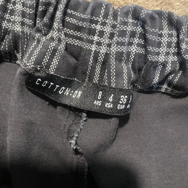 Cotton:On Pants Womens 4 Plaid Flat Front Tapered Trousers Academia Gray Black - Image 2
