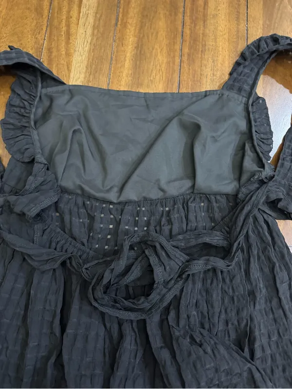 SHEIN Black Smocked Babydoll Top Ruffle Straps Tie-Back Boho Chic Size XL (12) - Image 6