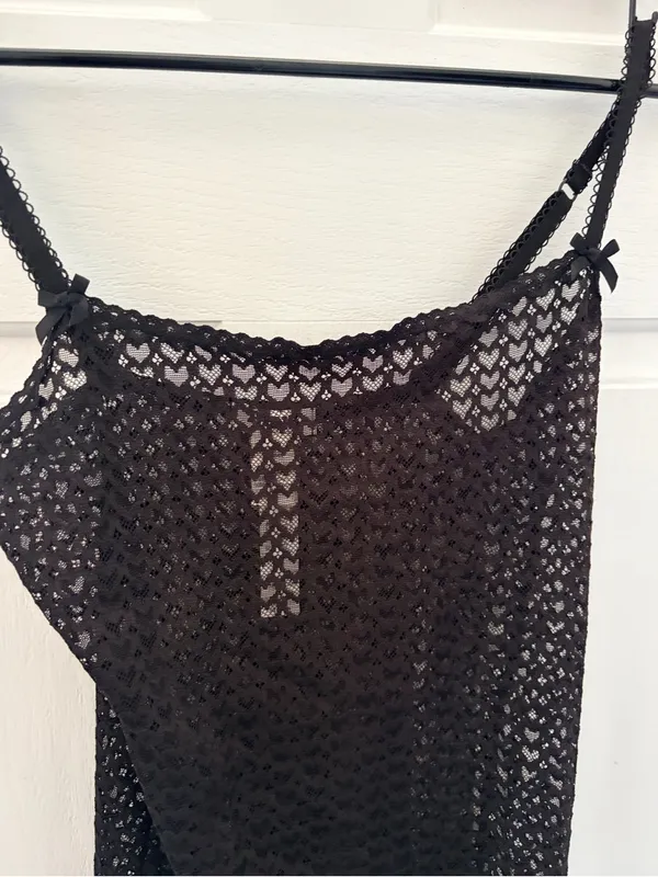 PINK Victoria's Secret Black Heart Lace Swim Cover-Up Slip - Image 3