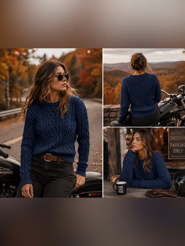 WoolOvers Women’s Small Navy Blue 100% Wool Cable Knit Sweater - Image 2