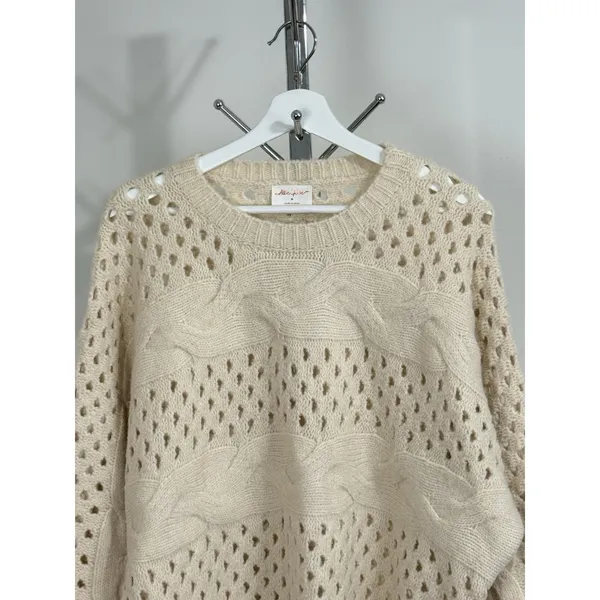 Allie Rose Cream Cable Knit Open Stitch Sweater Womens Size M Oversized Crochet Pullover - Image 5