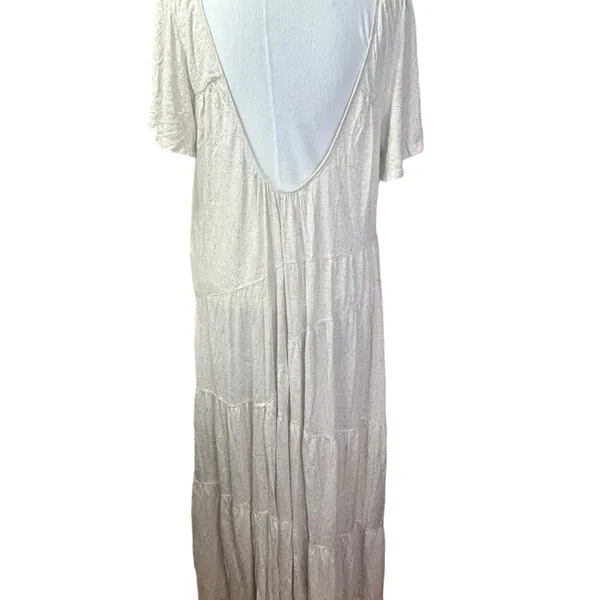 New Free People Tiered Dress Low Scoop Back Oversized Heathered Oatmeal - Image 3